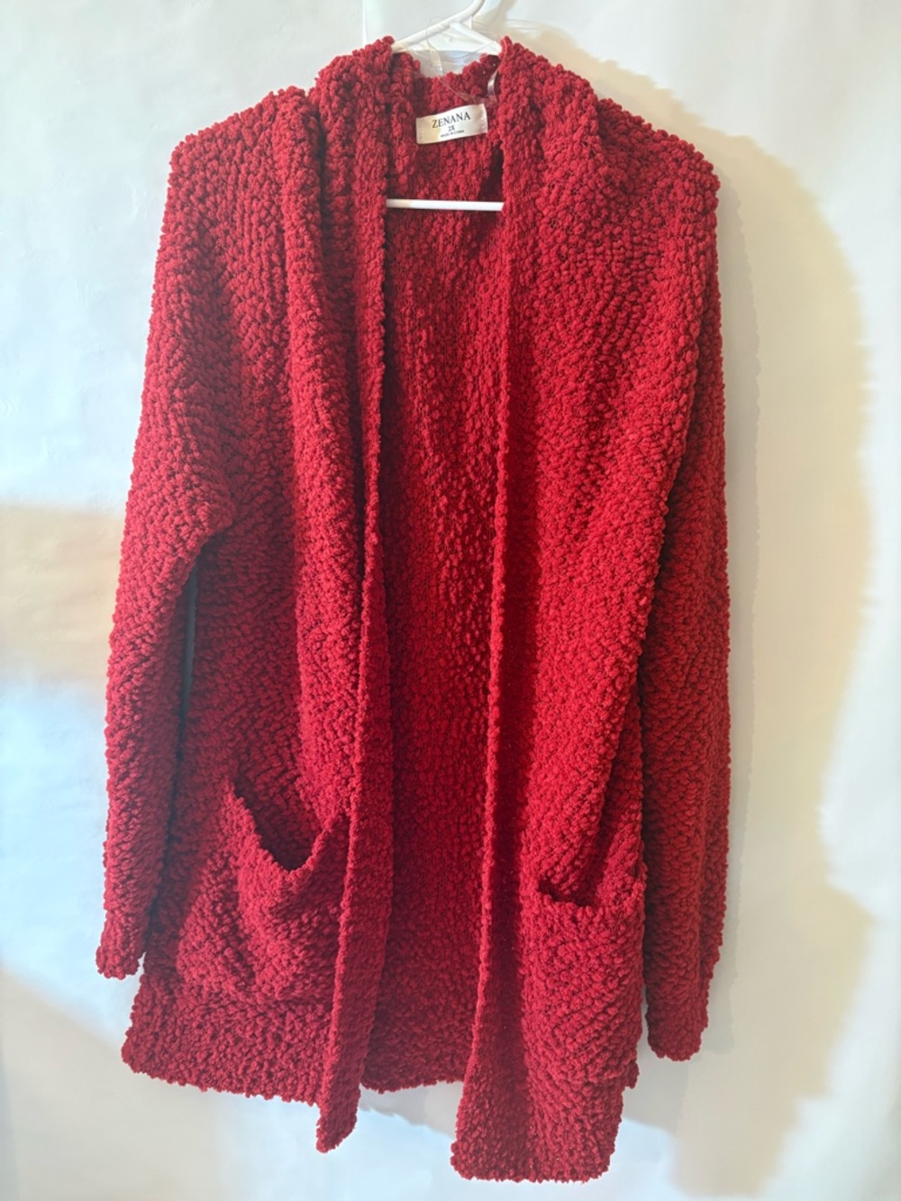 Zenana Outfitters Red Teddy Open-Front Cardigan Jacket